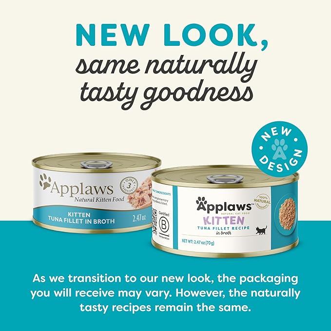 Applaws Natural Wet Kitten Food in Broth, Limited Ingredient Canned Wet Kitten Food, No Additives, Made with Natural Ingredients, Tuna Fillet in Broth (24 x 2.47oz Cans)-PawvioPets