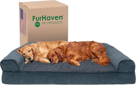 Furhaven Orthopedic Dog Bed for Large Dogs w/ Removable Bolsters & Washable Cover, For Dogs Up to 125 lbs - Sherpa & Chenille Sofa - Orion Blue, Jumbo Plus/XXL-PawvioPets
