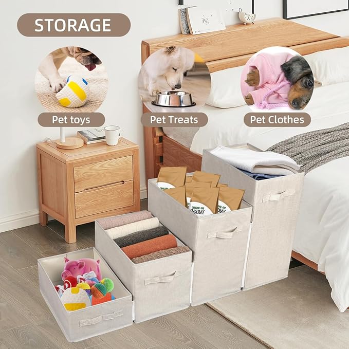 Dog Stairs with Storage, 4-Step Folding Pet Steps for Small Dogs and Cats, Pet Steps Storage with Zip, Pet Stairs for High Bed, Couch and Car Ramp (Beige, 4 Steps no Condo)-PawvioPets