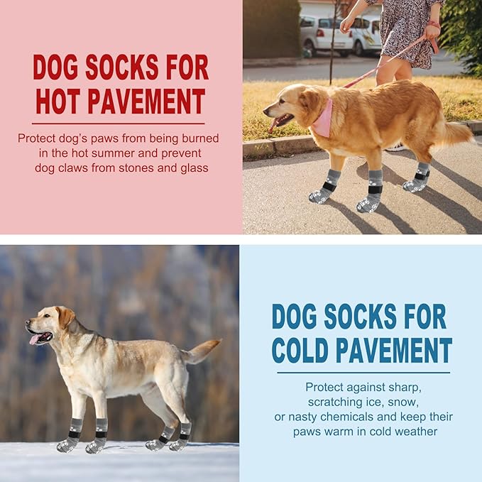 EXPAWLORER Anti Slip Dog Socks to Prevent Licking Paws, Dog Shoes for Hot Pavement, Dog Booties for Small Medium Large Senior Dogs, Traction Control Dog Boots & Paw Protectors for Hardwood Floors-PawvioPets