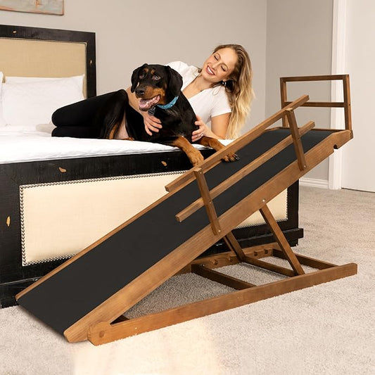 ABORON Dog Ramp,Adjustable Folding Pet Ramp for Bed,Couch,SUV - High Traction Portable Rubber Paw Ramps,Great for Small & Large Old Dogs & Cats, Supports up to 200 lbs,55''Long-PawvioPets