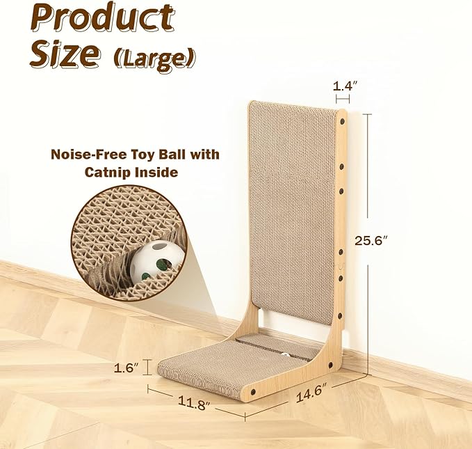 2-Pack Cat Scratching Board, 25.6'' Tall Cardboard L Shape Vertical Cat Scratchers for Indoor Cats, Cat Scratching Post for Wall and Couch, Large-PawvioPets