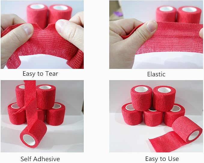 6 Pack 2" x 5 Yards Self Adhesive Bandage Wrap Breathable Cohesive Vet Wrap for Pets, Elastic Self-Adherent Tape for Sports, Wrist, Ankle (Red)-PawvioPets