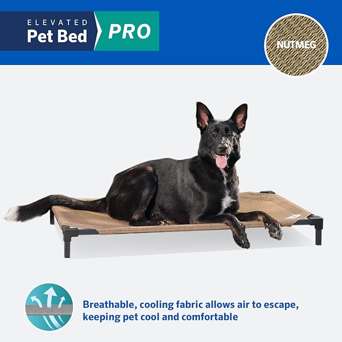 Coolaroo Pro Elevated Dog Bed - Low-Profile Access, Moisture-Resistant Cover, Breathable Fabric & Tool-Free Setup, Nutmeg, Standard-PawvioPets