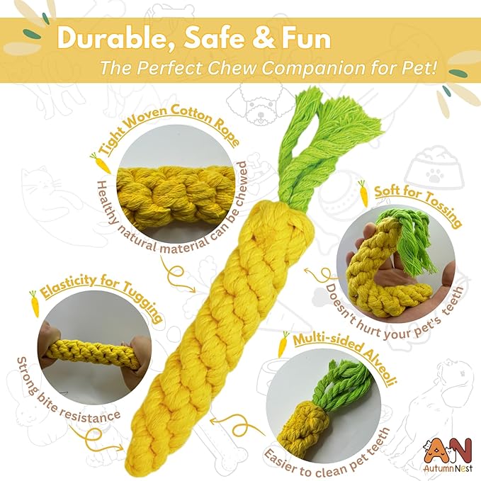 3PCS Yellow Woven Pet Chew Set, Puppy Teething Chews, Dog Chew Accessories, Cat Interactive Chews, Durable Braided Chews for Pets-PawvioPets