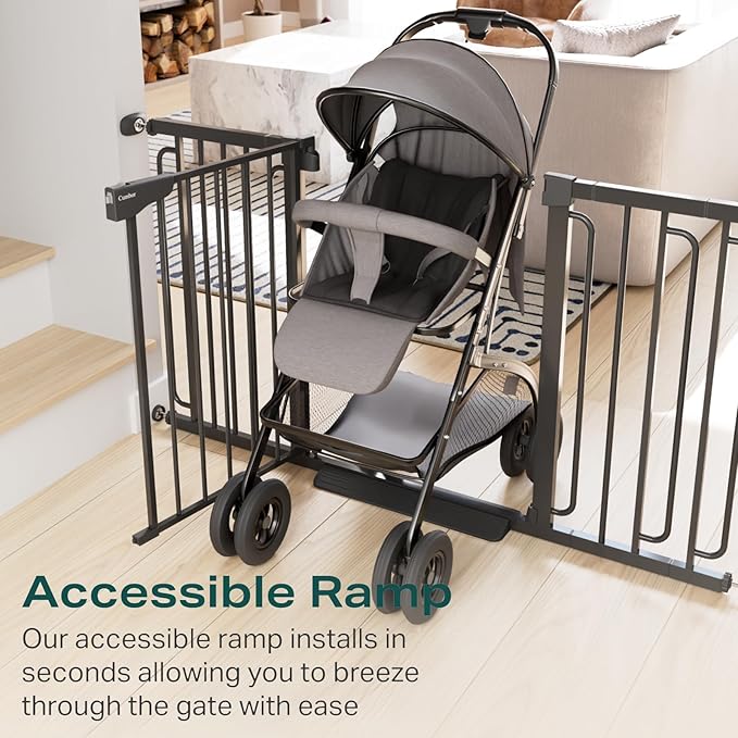 Cumbor 29.7-57" Extra Wide Baby Gate for Stairs, Mom's Choice Awards Winner-Dog Gate for Doorways, Pressure Mounted Walk Through Safety Child Gate for Kids Toddler, Tall Pet Puppy Fence Gate, Black-PawvioPets