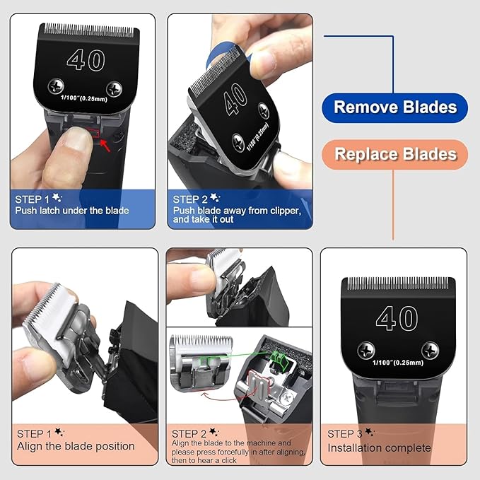 6pcs Dog Grooming Replacement Blades Compatible with Andis/Oster A5/Wahl KM-10 Series Dog Clippers,Detachable Clipper Replacement Blade,Black (6PCS Black-#10+30+3FC+4FC+5FC+7FC)-PawvioPets