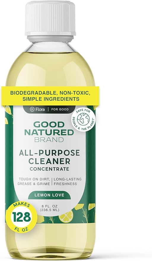 Good Natured Brand All-Purpose Cleaner Concentrate | Multi-Surface Cleaner | Natural Lemon Essential Oil | Multipurpose Cleaner Concentrate All Surfaces | Lemon Love | 8oz makes 128oz-PawvioPets