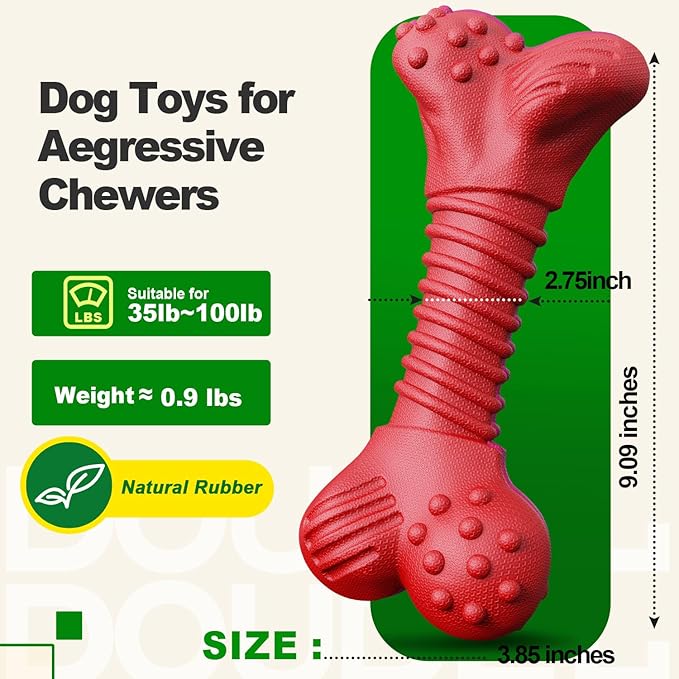 Dog Toys for Aggressive Chewers, Dog Toys for Medium Large Dogs, Natural Rubber Dog Chew Toys with Beef Flavor, Indestructible Chew Toys for Aggressive Chewers (red)-PawvioPets