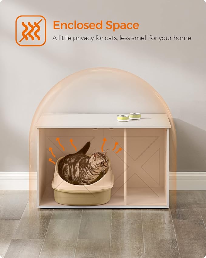 Feandrea Cat Litter Box Enclosure, Litter Box Furniture Hidden with Removable Divider, Indoor Cat House, End Table, 31.5 x 20.9 x 19.7 Inches, White UPCL002W01-PawvioPets