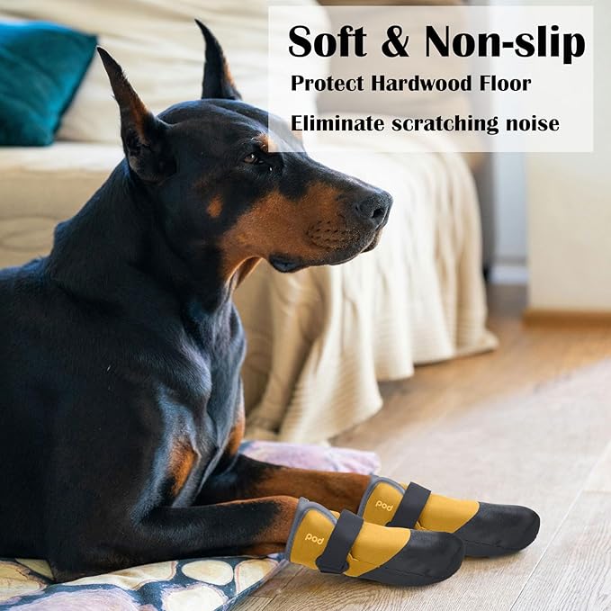 Dog Shoes Lightweight Dog Boots-Breathable Knitted Paw Protector with Adjustable Strap for Hot Pavement, Rain Walking, Hardwood Floors Anti Slip Reduce Noise, Prevent Licking Paws(Yellow,L)-PawvioPets