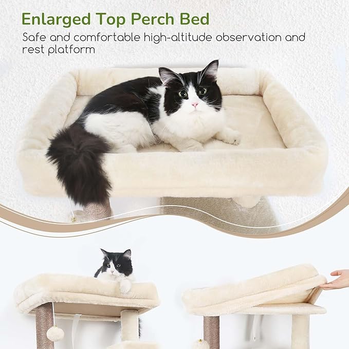 Globlazer Heavy Duty Cat Tree Tower, 70inch Sturdy Cat Tree for Indoor Cats Sturdy Large Cat Tower with Scratching Post and Scratching Board, Hammock, Cat Condo for Adult Cats Kittens, F70 Pro, Beige-PawvioPets