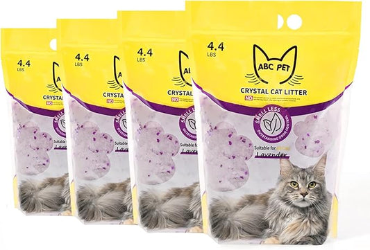Cat Litter Crystals No Clumping Odor Control Kitty Litter Non-Clumping No scooping Low Dust, Low Tracking, Dehydrates Waste Lavender - 17.2 lbs (4 x 4.3 lb Packs)-PawvioPets