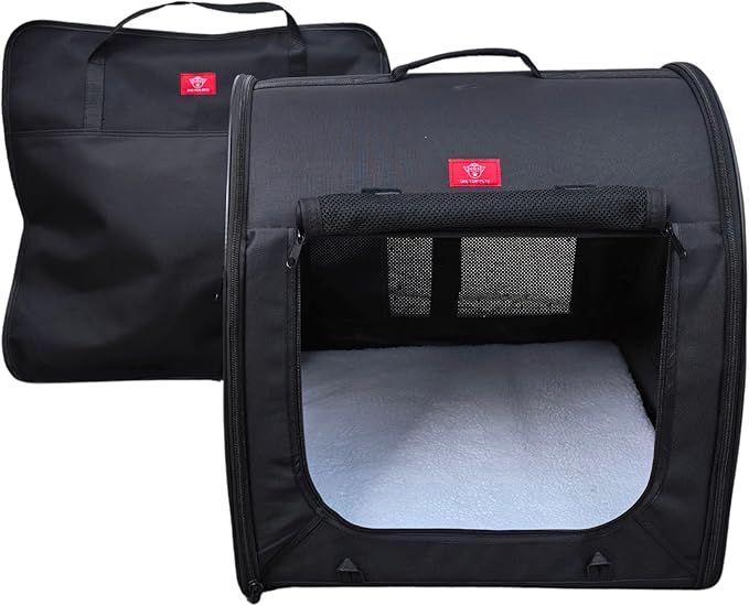 Fabric Portable Pet Kennel/Shelter, Single, Black 20"x20"x19.5" - Car Seat-Belt Fixture Included-PawvioPets