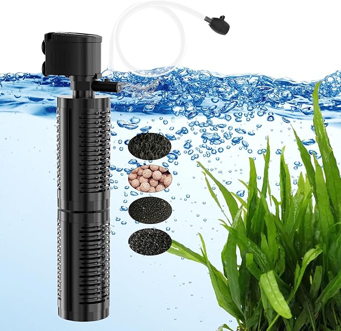 AquaMiracle True 4-Stage Fish Tank Filter, in-Tank Submersible Aquarium Filter Internal Fish Filter with Aeration, for 40-70 Gallon Aquariums-PawvioPets