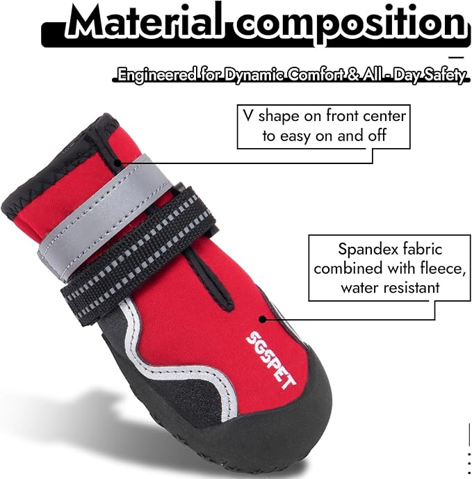 Dog Shoes, Waterproof Dog Boots & Paw Protectors with Anti-Slip Sole, 4pcs/Set Pet Dog Booties, Reflective Dog Shoes for Small Medium Large, Winter Snowy Summer Hot Pavement (Red, 5# (M))-PawvioPets