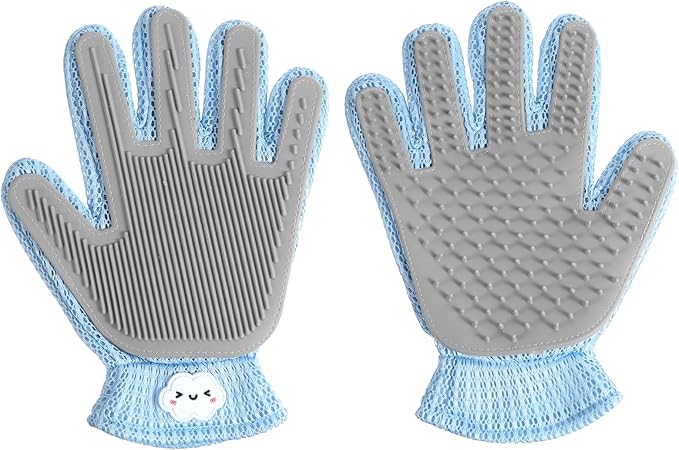 2 in 1 Pet Grooming Glove for Cats & Dogs, Efficient Deshedding Brush Pet Long Short Fur Removal Glove, Gentle Massaging Puppy Kitten Bathing Grooming Brush Tool, Easy Clean Floating Hair Mitt-PawvioPets