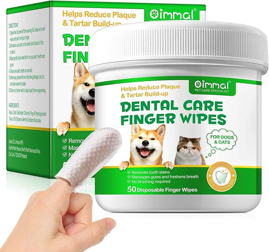 ALIVO Dental Teeth Cleaning Wipes for Dogs & Cats, Remove Bad Breath by Removing No-Rinse Dog Finger Toothbrush, Disposable Gentle Cleaning Pet Dental Care Wipes, 50pc-PawvioPets