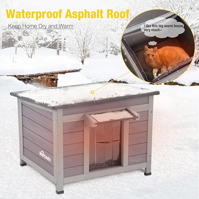 Cat House for Outdoor Cats Insulated Feral Kitty Shelter with Warm Liner for Winter Waterproof Rabbit Hutch for Bunnies,Cats-PawvioPets