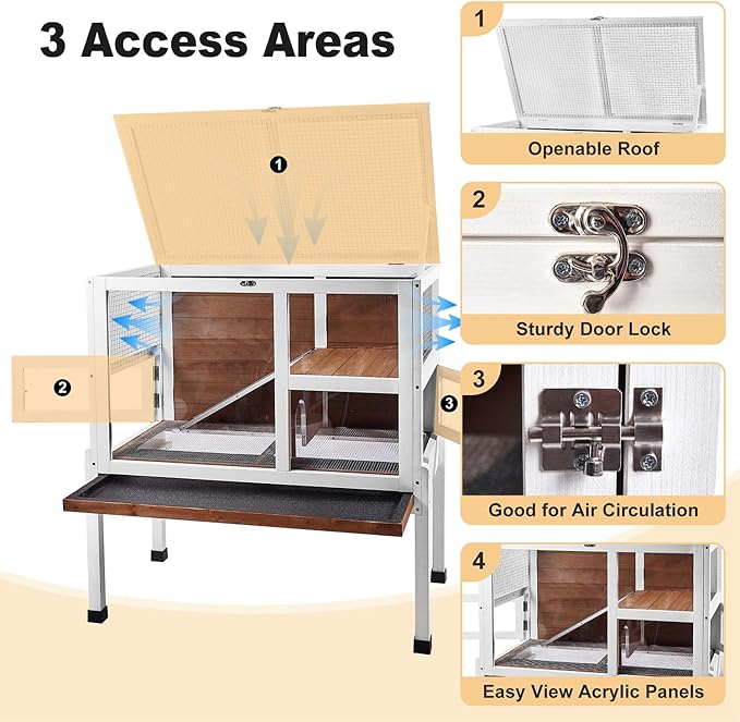 2-Story Guinea Pig Cage with Stand, Indoor Wooden Hamster Cage with Ramp, Pull-Out Tray, Hideout & Platform, Acrylic Transparent Small Animal Habitat for Chinchillas, Ferrets, Hedgehogs, Walnut-PawvioPets
