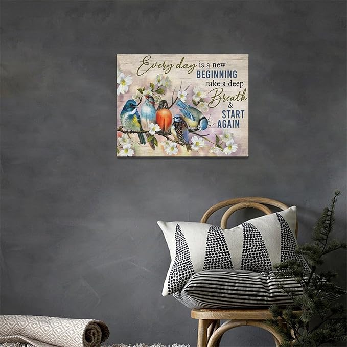 Bird Wall Art Farmhouse Flower Branch Pictures Rustic Country Birds Wall Decor Floral Canvas Print Painting Artwork for Bathroom Living Room Bedroom 12"x16"-PawvioPets