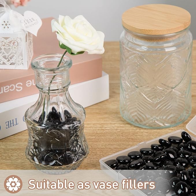 FUTUREPLUSX 1LB Black Flat Glass Marbles, Glass Pebbles Vase Filler, Dark Beads Fishbowl Decorative Gem for Table Scatter Home Decor-PawvioPets