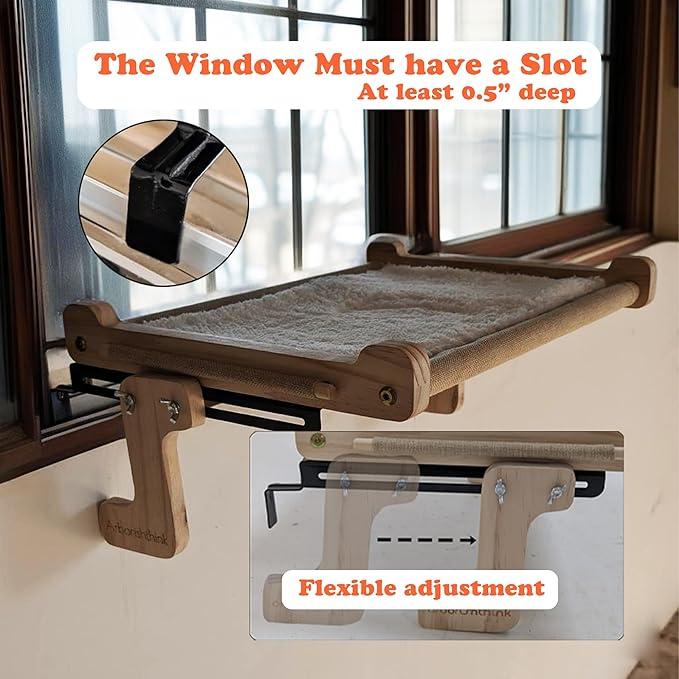 aborishthink Adjustable Cat Window Perch | Sturdy Cat Hammock Window Seat Durable Wood & Metal Frame | Breathable Cover | Ideal for Large & Heavy Cats | Easy Installation for Windowsill-PawvioPets