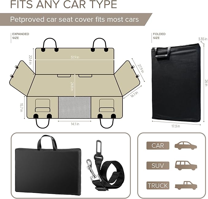 Back Seat Extender for Dogs, Heavy Duty Dog Car Seat Cover for Back Seat and Aggressive Chewer, Large Hard Bottom Car Seat Cover for Dogs, Dog Hammock for Car, Travel Pet Car Bed for Car, SUV, Truck-PawvioPets