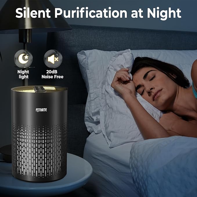 FITNATE Air Purifiers for Home Large Room Up to 1076 Ft² with Aromatherapy, H13 True HEPA Air Purifier for Pets, Quiet Air Cleaner for Smoke Dust Pollen Pet Dander Odor, with Night Light,Timer, Black-PawvioPets