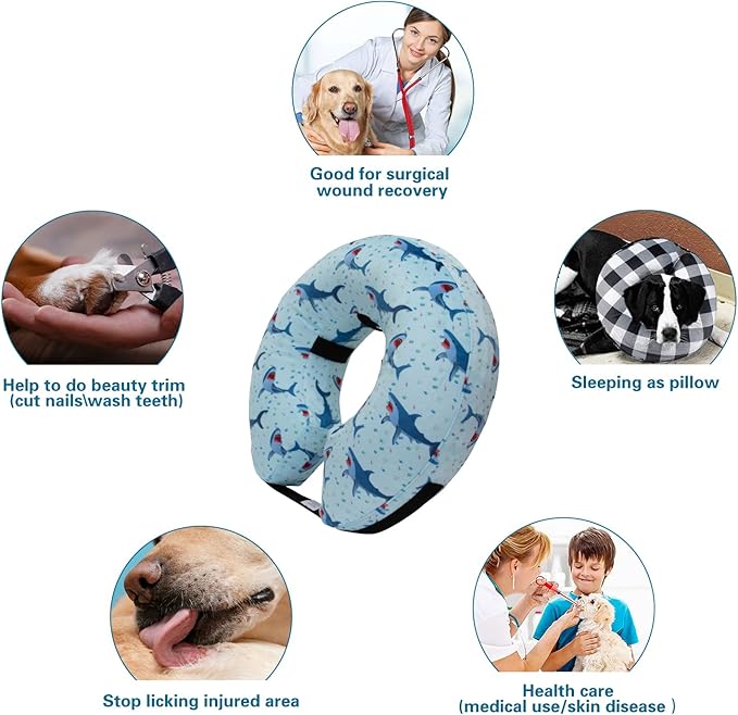 CuteBone Inflatable Dog Neck Donut with Removable Soft Fleece Covers for Small/Medium/Large Dogs and Cats After Surgery GWB05XL-PawvioPets