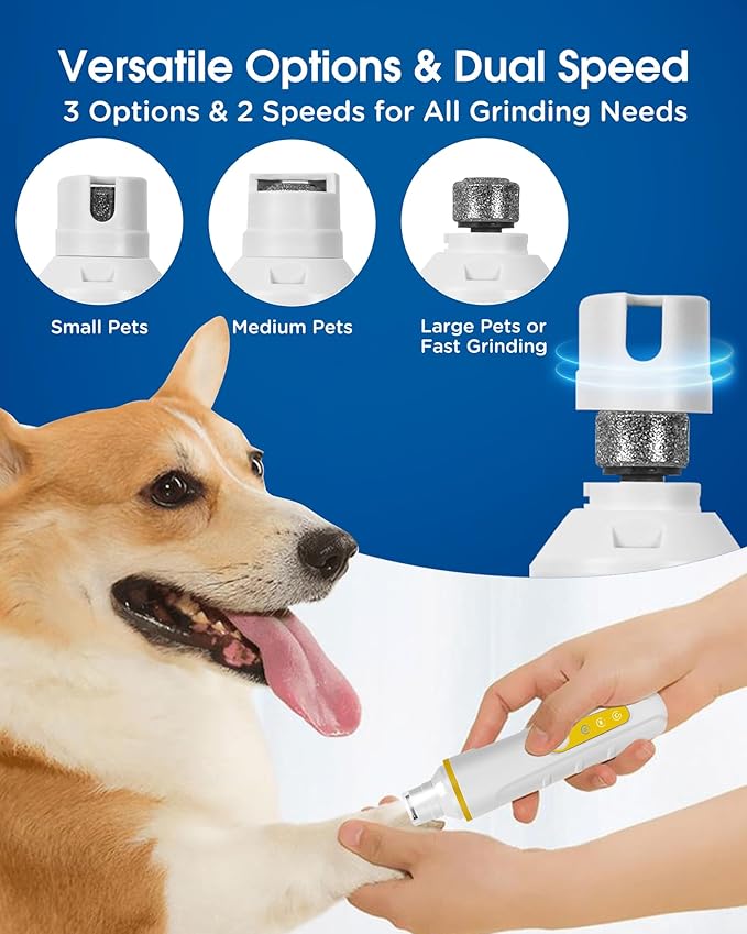 Dog Nail Grinder with Enhanced LED Light – Super Quiet, 2-Speed, USB-C Rechargeable, LED Smart Display, 3 Grinding Options, Pet Nail Trimmer for Dogs Cats and All Pet Sizes-PawvioPets