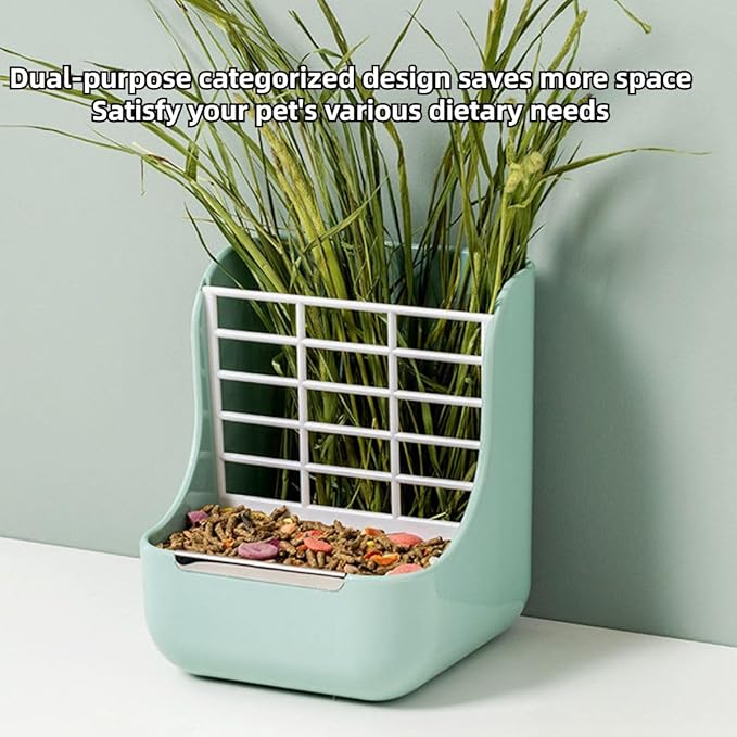 2 in 1 Food Hay Feeder for Guinea Pig, Rabbit Feeder, Indoor Hay Feeder for Guinea Pig, Rabbit, Chinchilla, Feed Bowls Use for Grass & Food (Blue)-PawvioPets