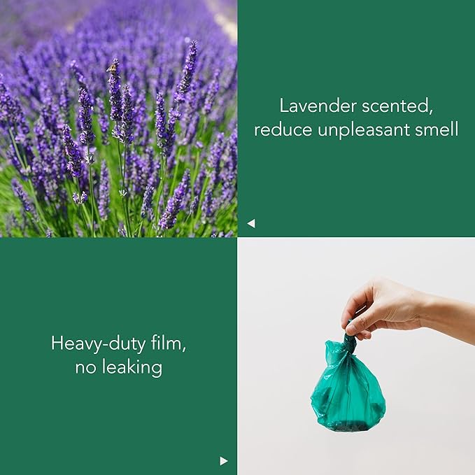 Extended Dog Poop Bags with Dispenser, 1000 Count, Pre-Separated, Lavender Scent, Eco-friendly Material, Extra Thick, 100% Leakproof, 8"x 15.6", Green-PawvioPets