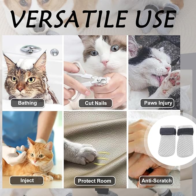 4 Pcs Cat Scratch Cover for Nursing Rehabilitation Boots Adjustable Bath Bath Gloves，to Prevent Scratching Suitable for Bathing, Feeding and Nail Trimming of Cats-PawvioPets