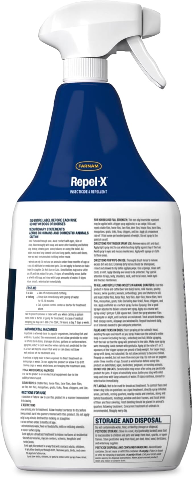 Farnam Repel-X Ready-To-Use Fly Spray, Insecticide And Repellent For Horses And Dogs, 32 Fluid Ounces, 1 Quart Bottle With Trigger Sprayer-PawvioPets