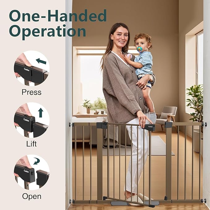Cumbor 2 Pack 29.7"-51.5" Extra Wide Baby Gate for Stairs, Mom's Choice Awards Winner-Dog Gates for Doorways, Pressure Mounted Walk Through Pet Gate Indoor, Safety Auto-Close Child Gate for Kid,Brown-PawvioPets