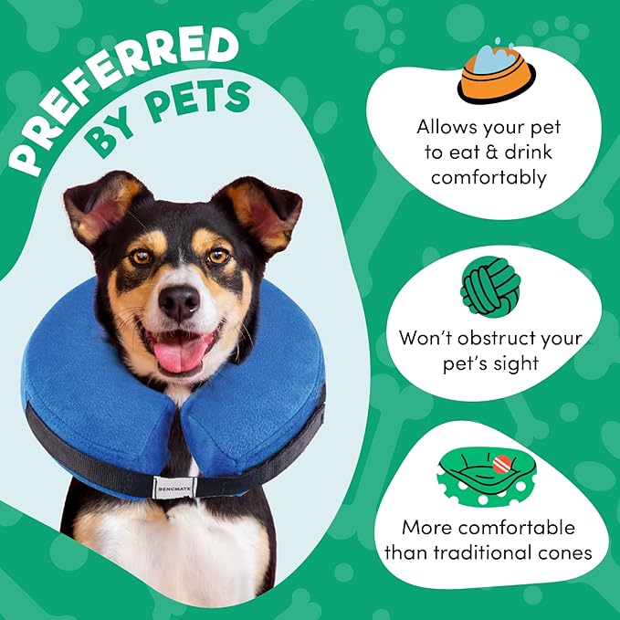 BENCMATE Inflatable Dog Cone Collar Alternative, Soft Dog Cone for Small Medium Large Dogs and Cats, Neck Recovery ECollar Donut Collar After Surgery (Medium+, Plaid)-PawvioPets