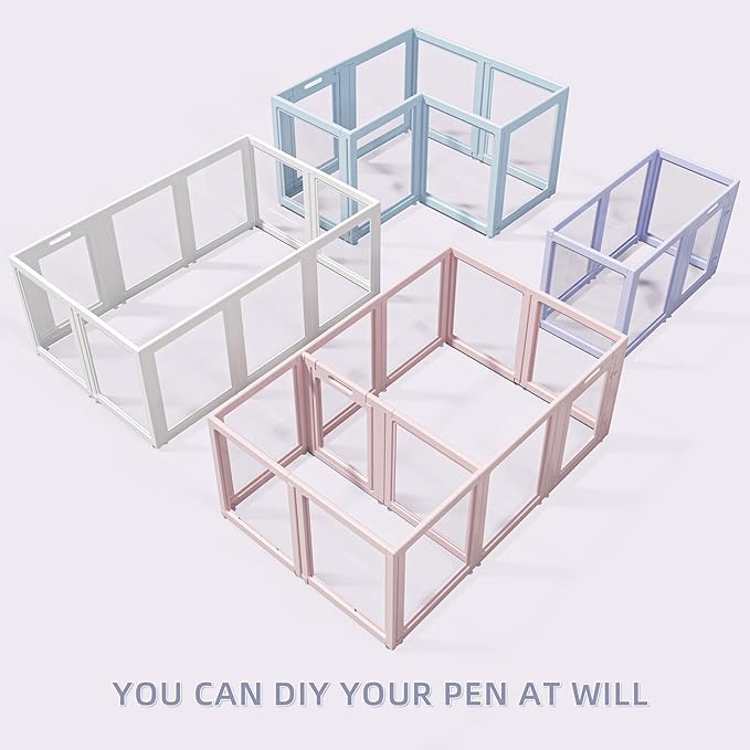 DIY Clear Acrylic Dog Playpen House,Quick Easy Assembly and Disassembly,Strong Floor Suction,Indoor and Outdoor Use,Easy Cleansing Puppy Fence (Skin Pink, 30.3" H, 8PCS)-PawvioPets