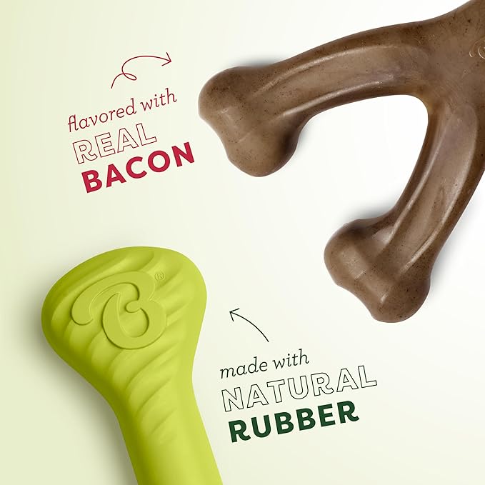 Benebone 2-Pack Bacon Wishbone/Rubber Bone Medium-PawvioPets