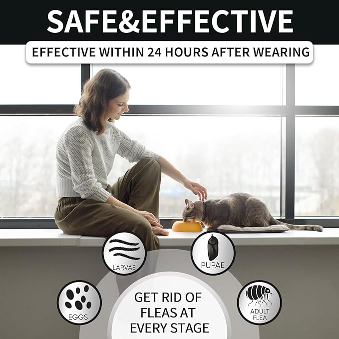 4 Pack Flea and Tick Collar for Cats, 32 Months Treatment, Waterproof Adjustable Kitten Flea Collar, Flea Prevention, Black-PawvioPets