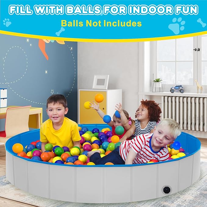 Extra Large Foldable Dog Pool,71"x 12" Portable Anti-Slip Kiddie Pool Hard Plastic, Swimming Pool for Dogs Cats and Kids Pet Puppy Bathing Tub-PawvioPets