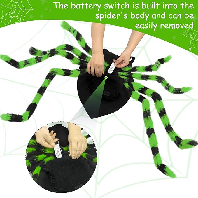 Dog Halloween Costume Large Breed, Furry Dog Spider Costume with 64 LED, Funny Halloween Dogs Costumes for Large Dogs Medium Pet Halloween Party Cosplay (Green)-PawvioPets