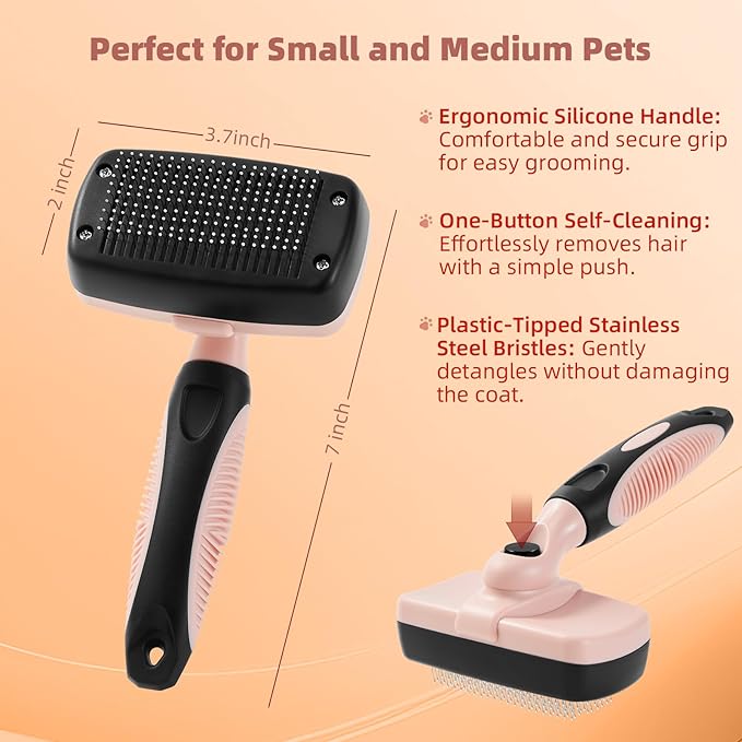 3PCS Cat & Dog Brush Set: Slicker & Deshedding Brush, Dematting Comb, and Bath Brush – Premium Grooming Tools for Shedding & Tangle-Free Fur (pink)-PawvioPets