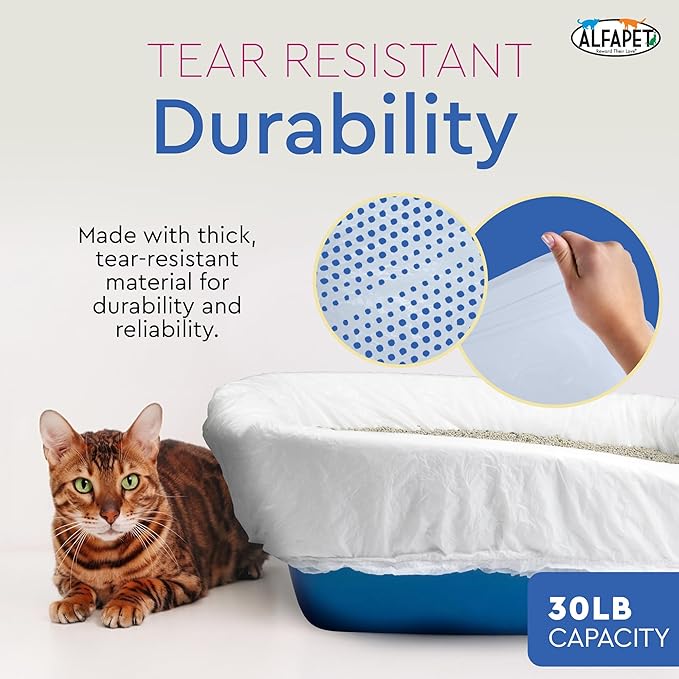Alfapet Sifting Cat Litter Box Liners - Jumbo 30 Count, Tear-Resistant Cat Litter Bags, Waterproof Kitty Litter Liners, Fits Litterbox Pan Sizes X-Large, X-Giant, 37" x 18" 30 lb Capacity-PawvioPets