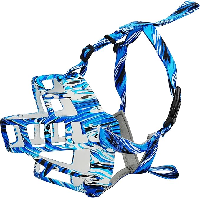 Basket Muzzle to Prevent Biting, Dog Muzzle for Large Medium Small Dogs Allows Panting Drinking Anti Chewing, Perfect for Grooming Trimming Training and Aggressive Reactive Dogs (Blue, Size 4)-PawvioPets