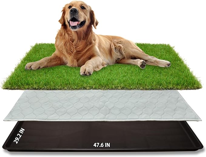 Dog Grass Large Potty Patch, Dog Litter Boxes Artificial Grass Bathroom Turf for Pet Training, Washable Puppy Pee Pad, Perfect Indoor/Outdoor Portable Potty Pet Loo (Potty system-47.6"x29.2")-PawvioPets