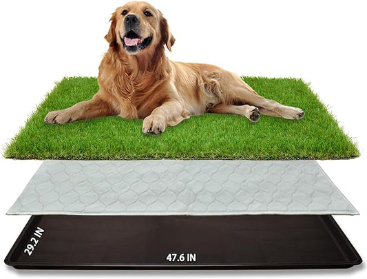 Dog Grass Large Potty Patch, Dog Litter Boxes Artificial Grass Bathroom Turf for Pet Training, Washable Puppy Pee Pad, Perfect Indoor/Outdoor Portable Potty Pet Loo (Potty system-47.6"x29.2")-PawvioPets