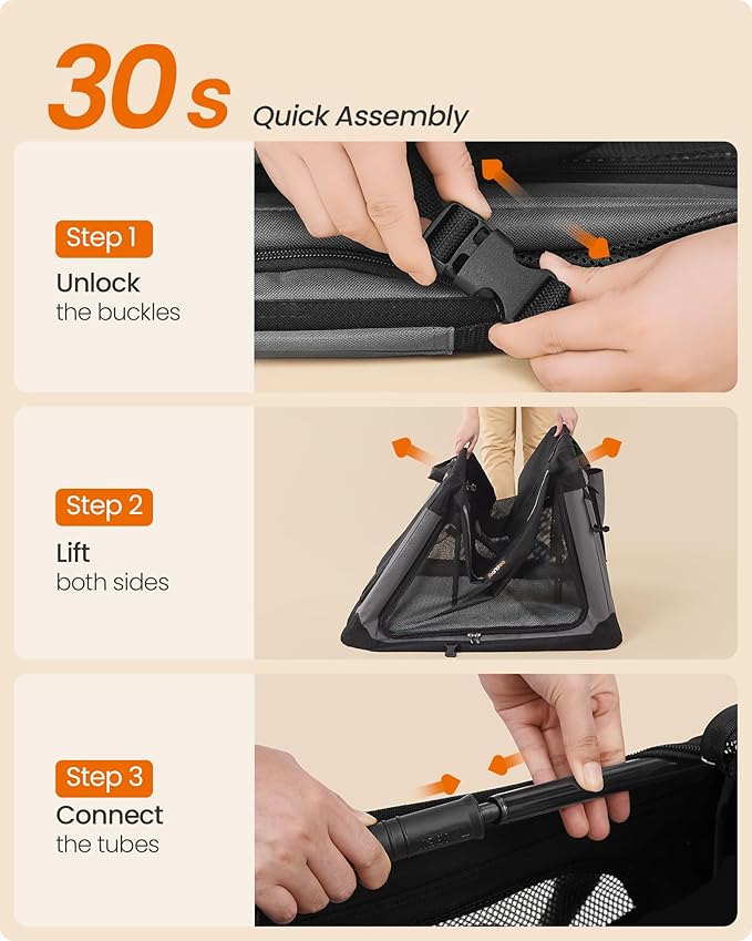 Feandrea Collapsible Dog Crate, 42-Inch Portable Dog Travel Crate for Large Dogs, Oxford Fabric Pet Carrier with 4 Mesh Doors, Handles, Storage Pocket, Water Bottle Holder, Ink Black UPDC021B01-PawvioPets