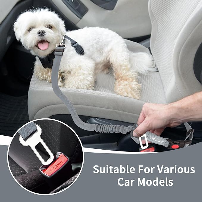 BWOGUE 2 Piece Dog Seat Belt for Car with Elastic Bungee Buffer Safety Seatbelt Car Headrest Restraint Wear Adjustable Metal Buckle Harness in Vehicle Travel for Pet-PawvioPets