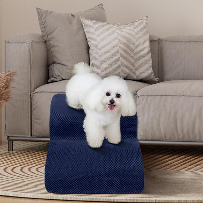 Dog Stairs for Small Dogs - High Density Foam Pet Steps, Extra Wide Dog Ramp with Non-Slip Bottom for High Beds, Couch and Sofa, Best for Dogs Injured, Older Doggy Cats,2 Steps, Navy-PawvioPets